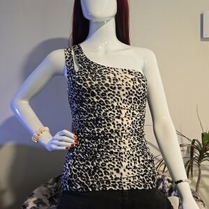 Leopard One-Shoulder Scrunch Dress ~ Y2K Alt Clubwear ~ Size XS